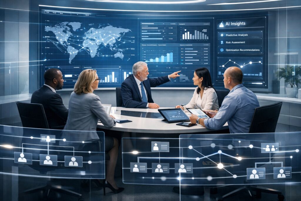 Modern command center collaboration meeting