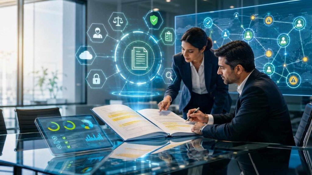 Futuristic office collaboration with holograms